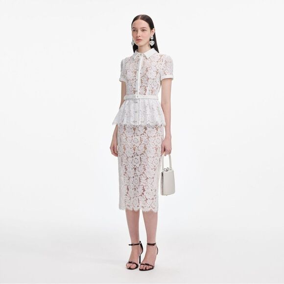 NWOT Self-Portrait WHITE LACE PEPLUM MIDI DRESS, size US4 - Picture 3 of 16